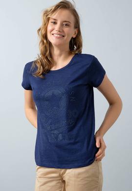 Kadın Lacivert Bisiklet Yaka T-Shirt - 50202606009