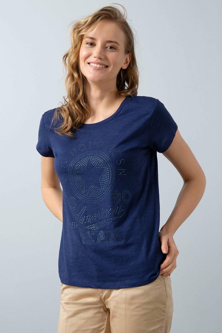 Kadın Lacivert Bisiklet Yaka T-Shirt - 50202606009