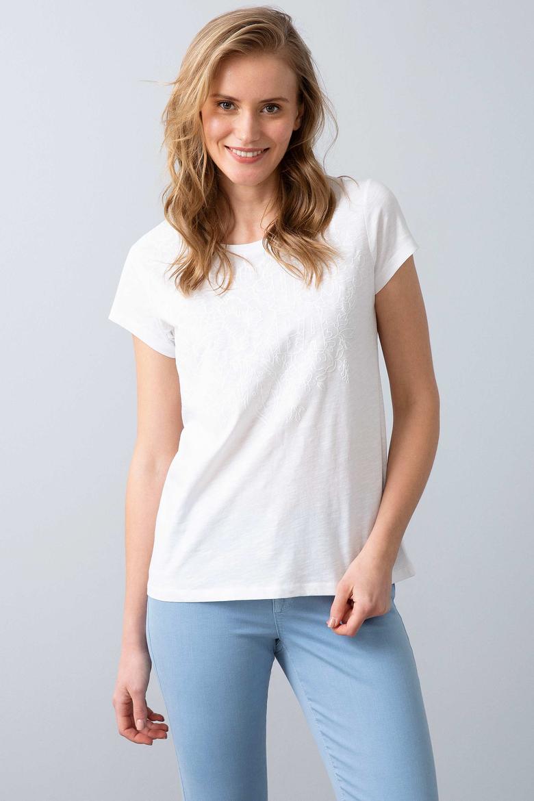 Kadın Beyaz Bisiklet Yaka T-Shirt