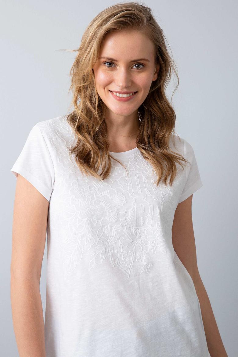 Kadın Beyaz Bisiklet Yaka T-Shirt - 50202617007