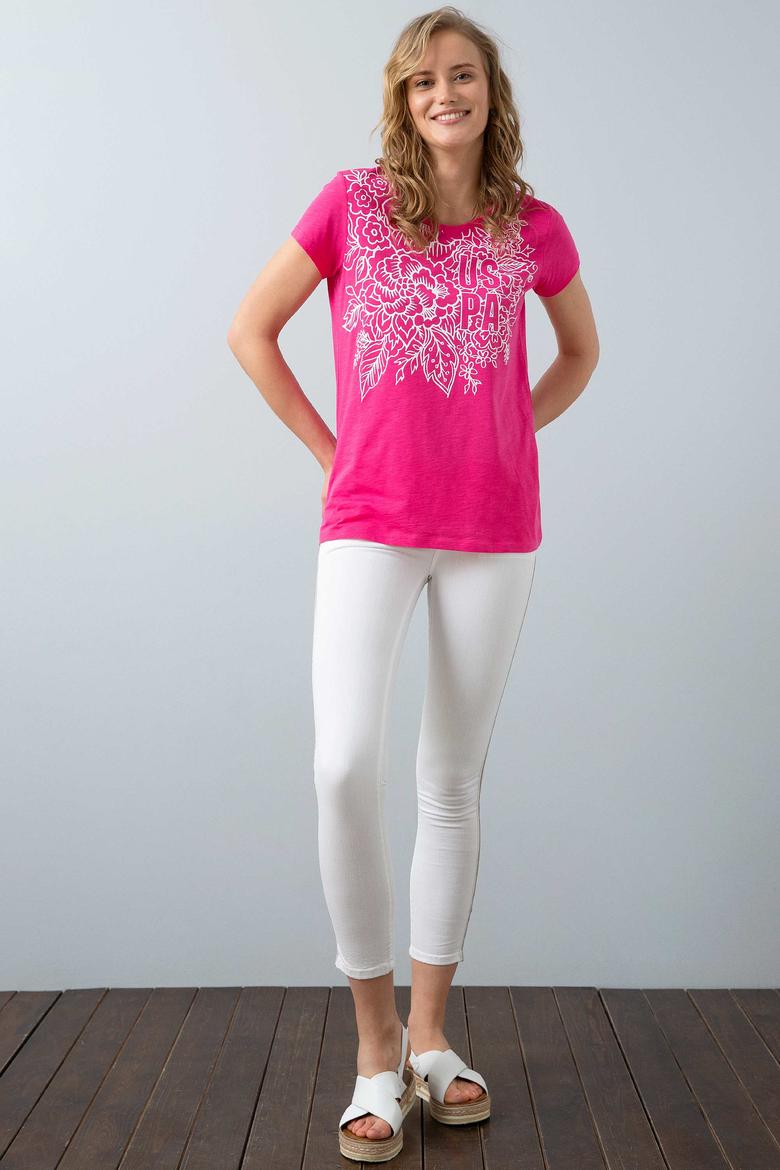 Kadın Pembe Bisiklet Yaka T-Shirt - 50202617009