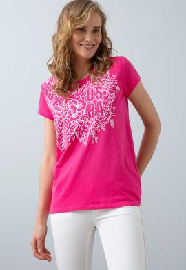 Kadın Pembe Bisiklet Yaka T-Shirt - 50202617009