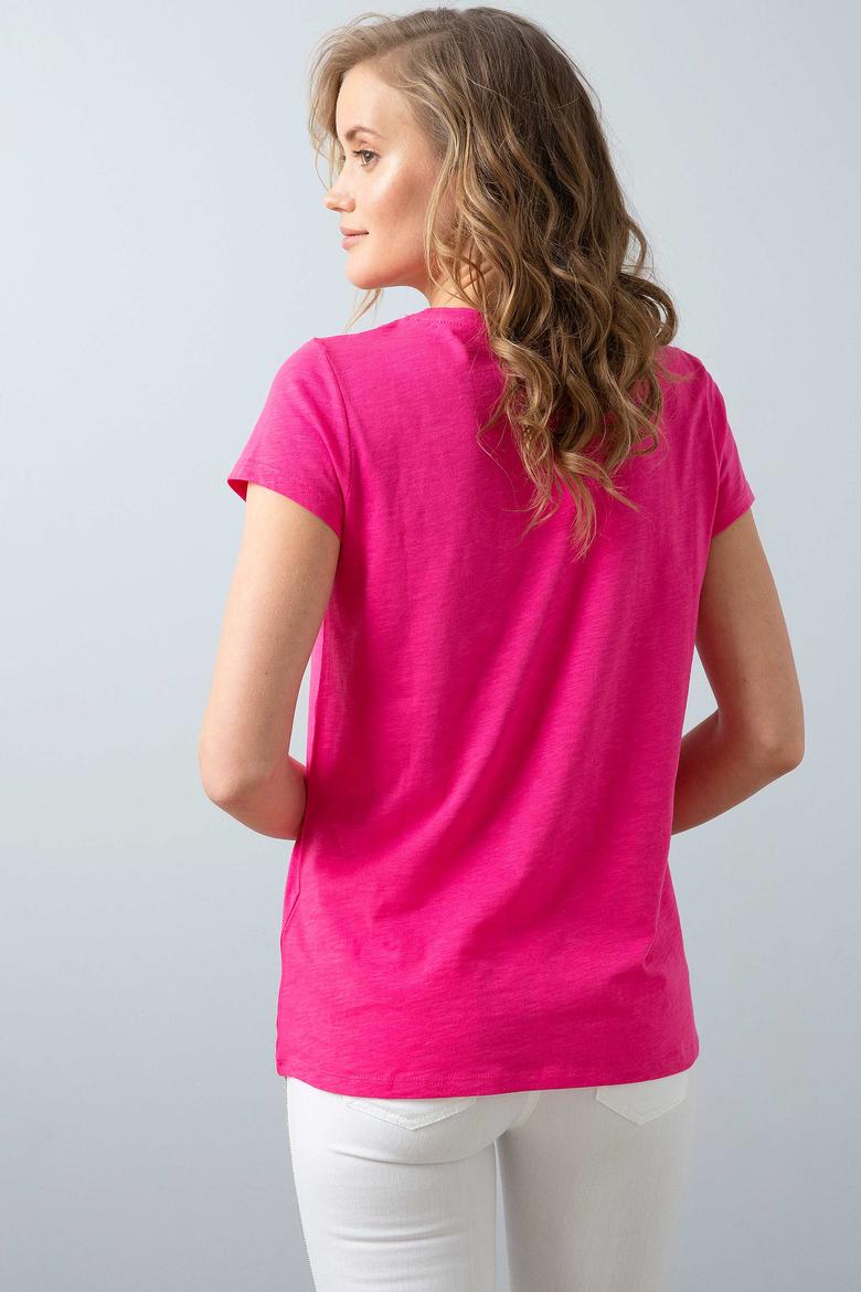 Kadın Pembe Bisiklet Yaka T-Shirt - 50202617009