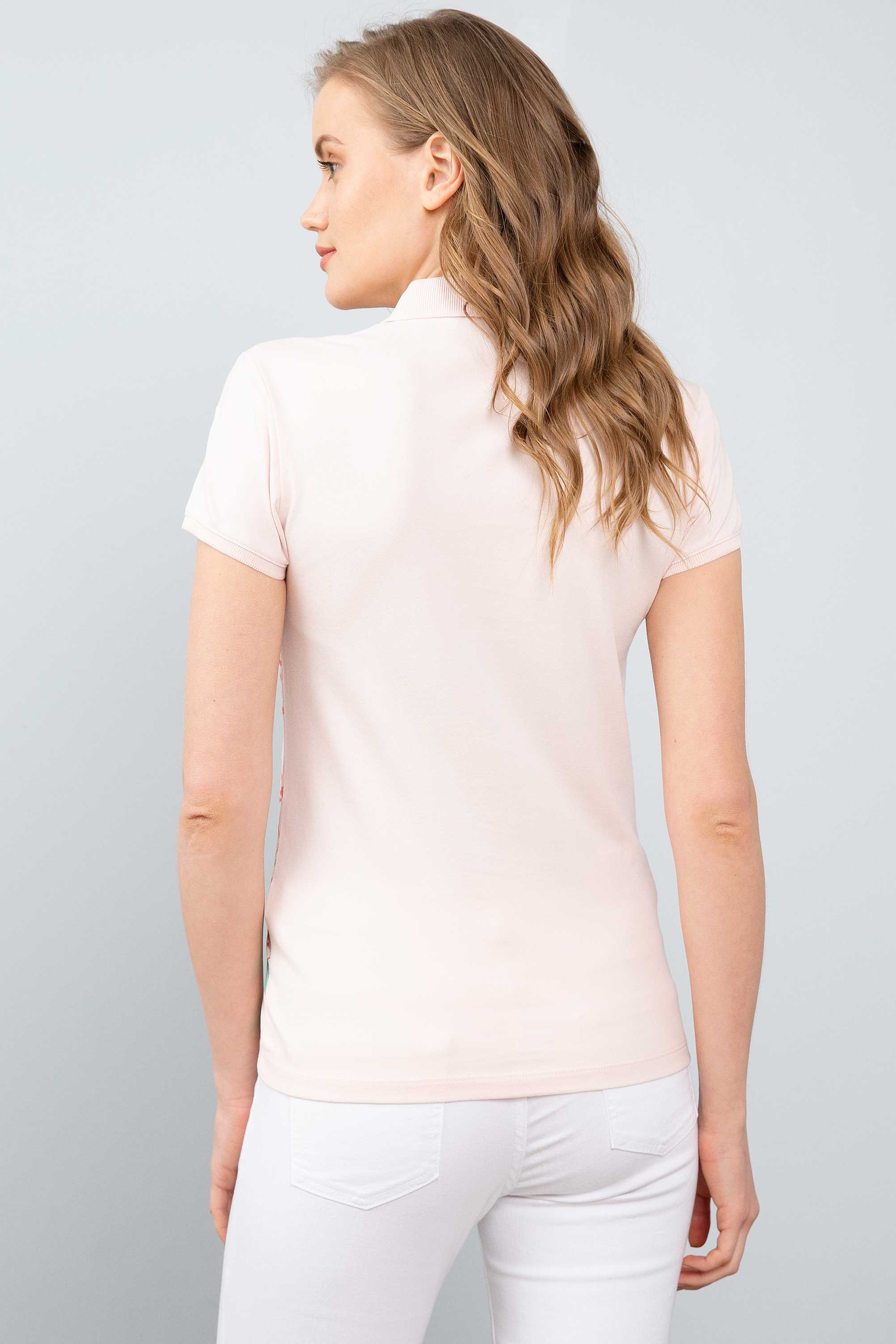 Kadın Pembe Polo Yaka T-Shirt - Image 3