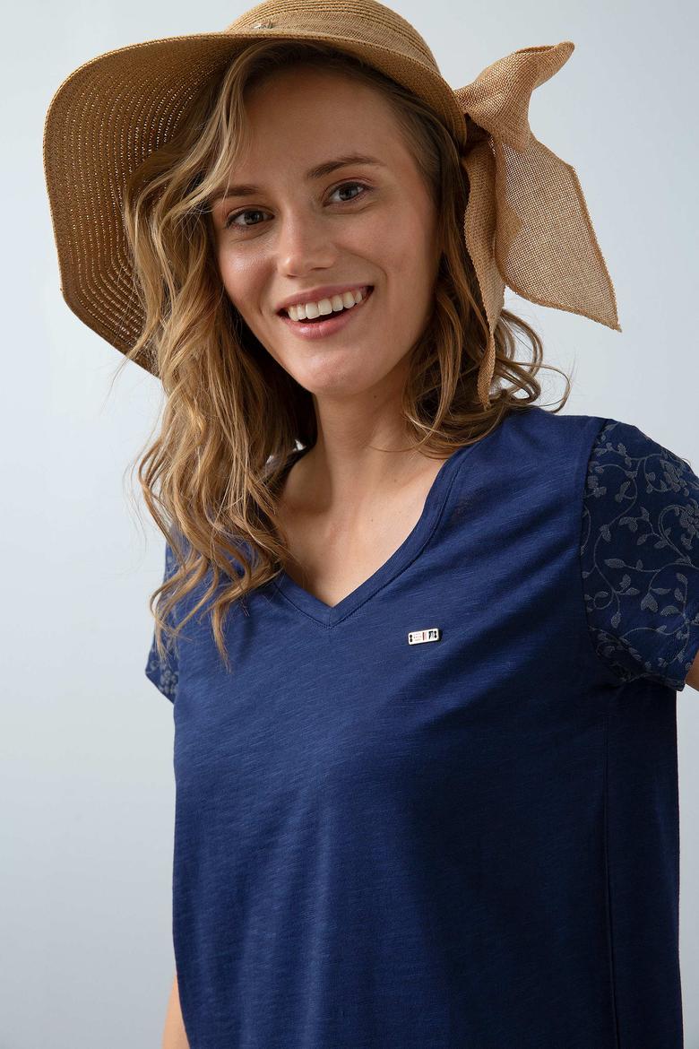 Kadın Lacivert V - Yaka T-Shirt