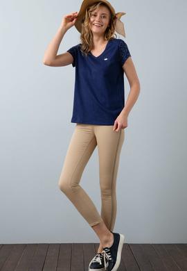 Kadın Lacivert V - Yaka T-Shirt - 50202630009