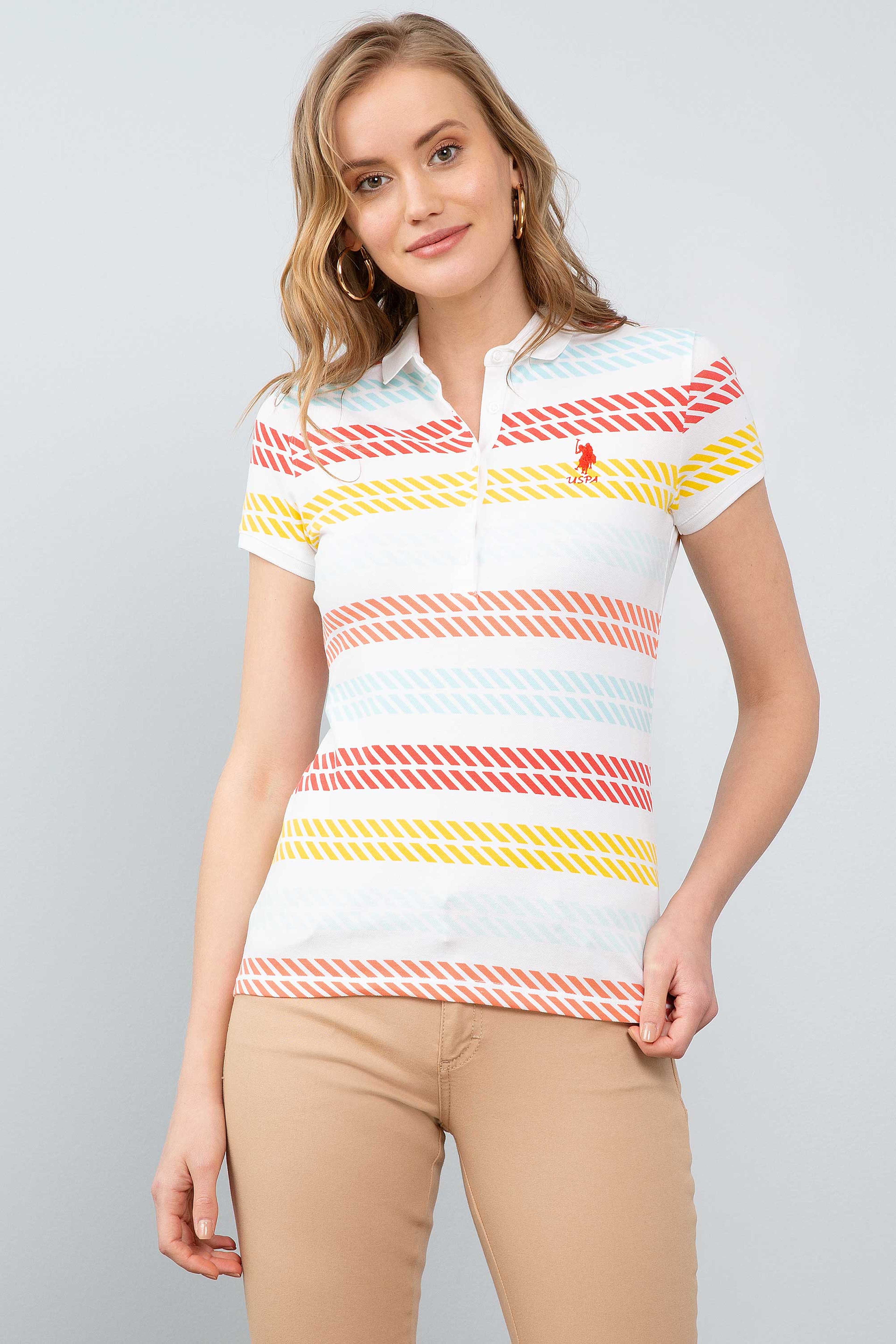 Kadın Beyaz Polo Yaka T-Shirt