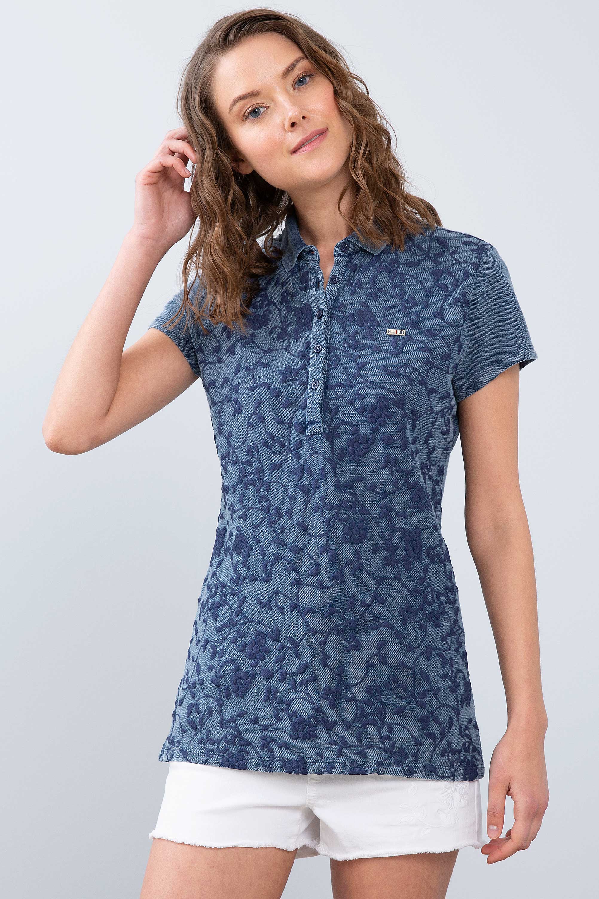 Kadın Lacivert Polo Yaka T-Shirt - Image 2