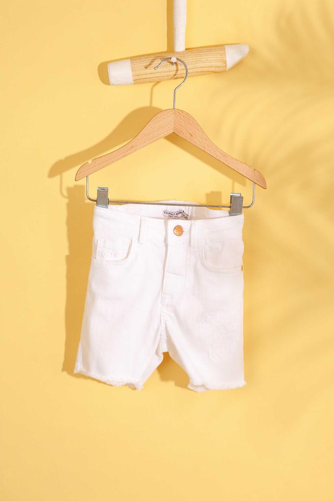 Kız Çocuk Beyaz Dokuma Bermuda Capri