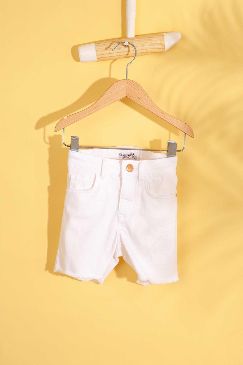 Kız Çocuk Beyaz Dokuma Bermuda Capri