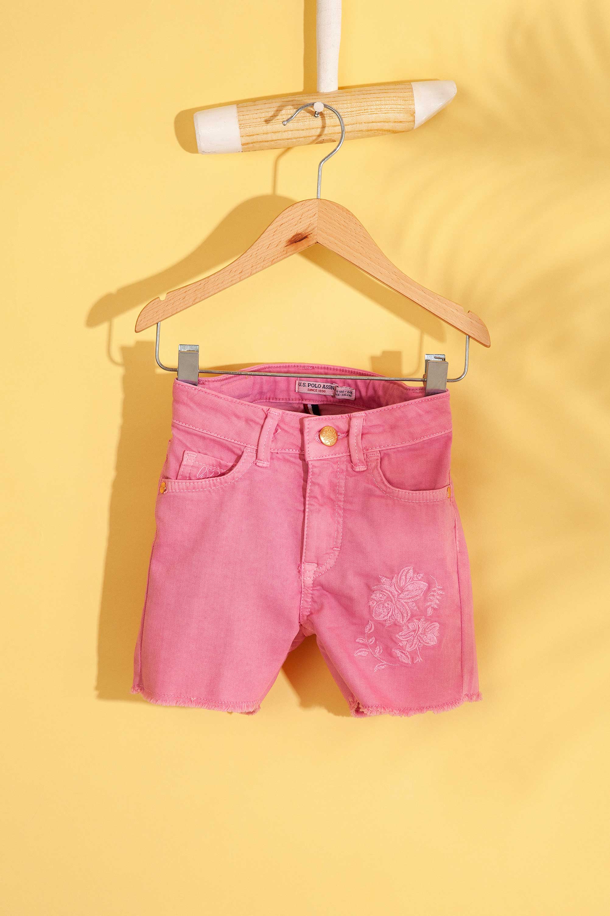 Kız Çocuk Pembe Dokuma Bermuda Capri - Image 1