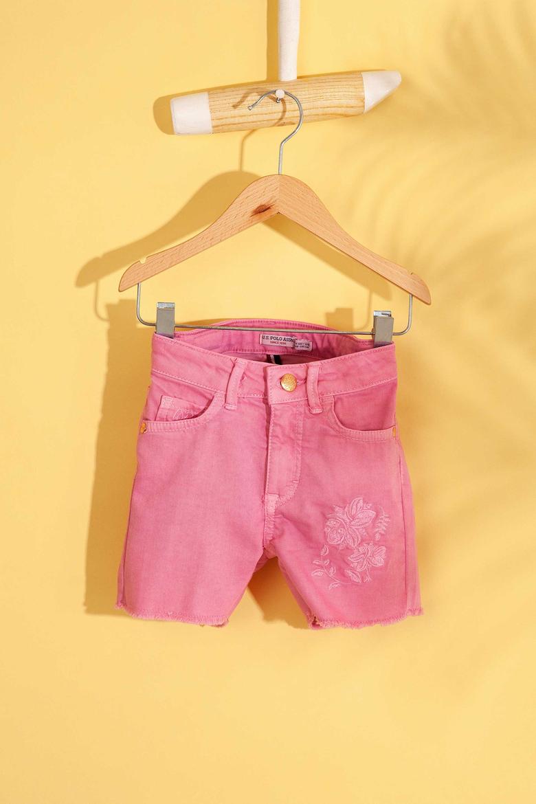 Kız Çocuk Pembe Dokuma Bermuda Capri