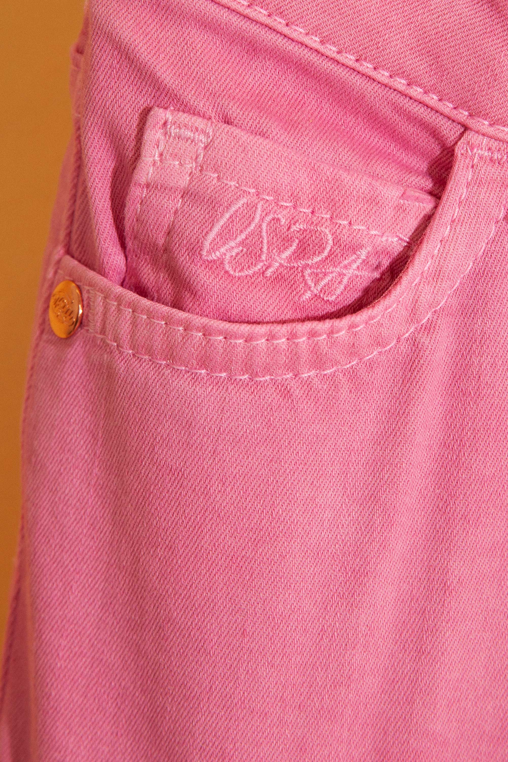 Kız Çocuk Pembe Dokuma Bermuda Capri - Image 3
