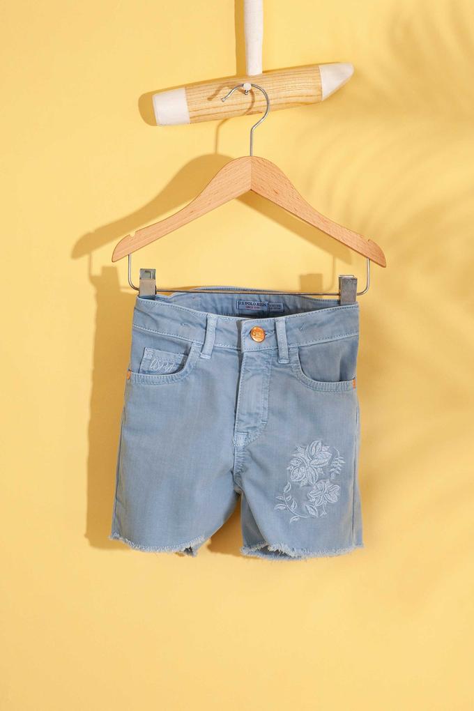 Kız Çocuk Mavi Dokuma Bermuda Capri