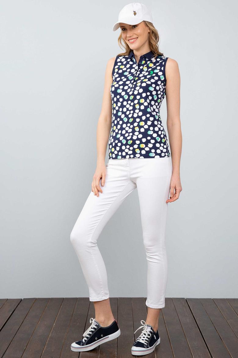 Kadın Lacivert Polo Yaka Kolsuz Tişört - 50203284001