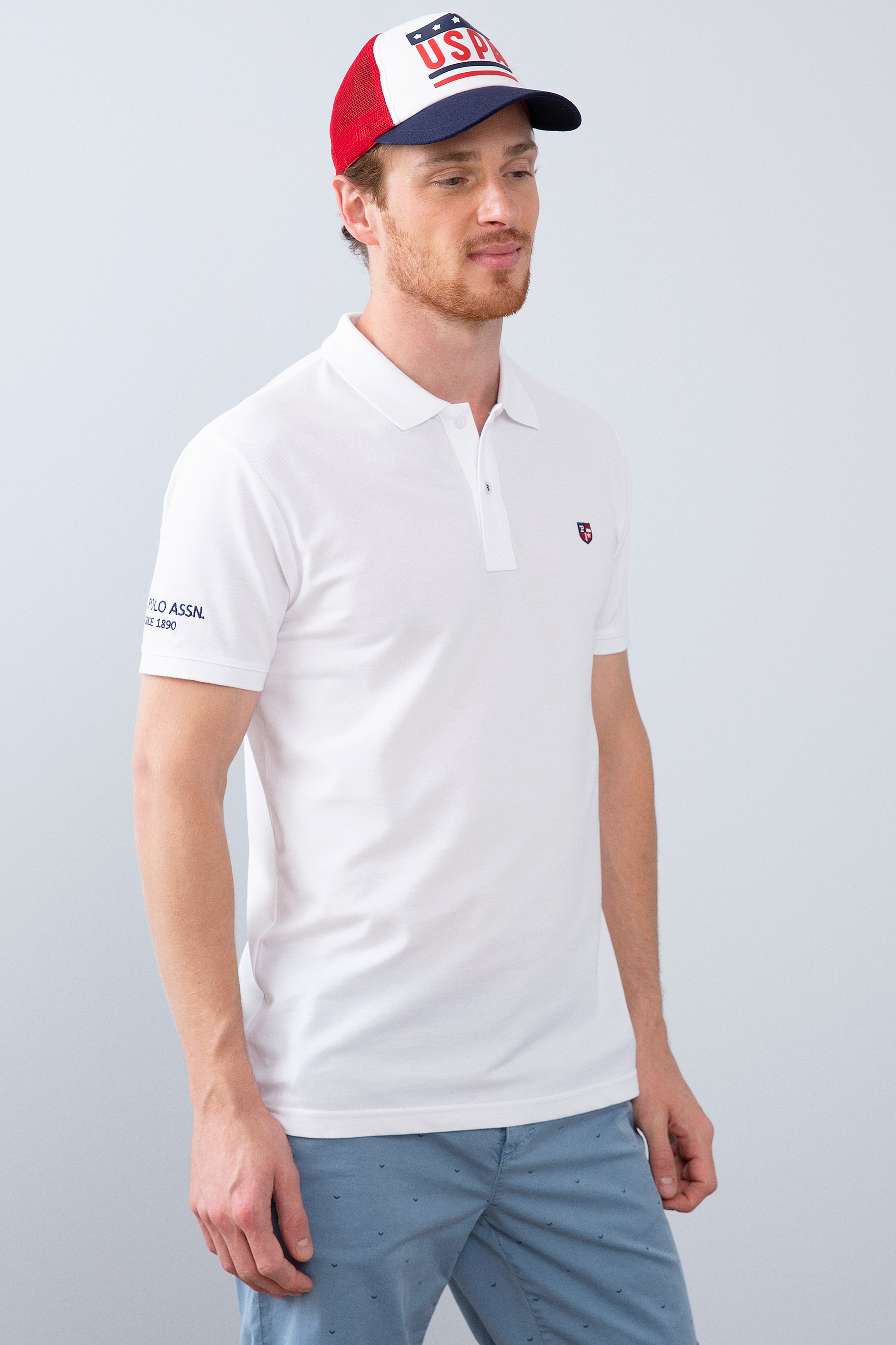 Erkek Beyaz Polo Yaka T-Shirt Basic - Image 1