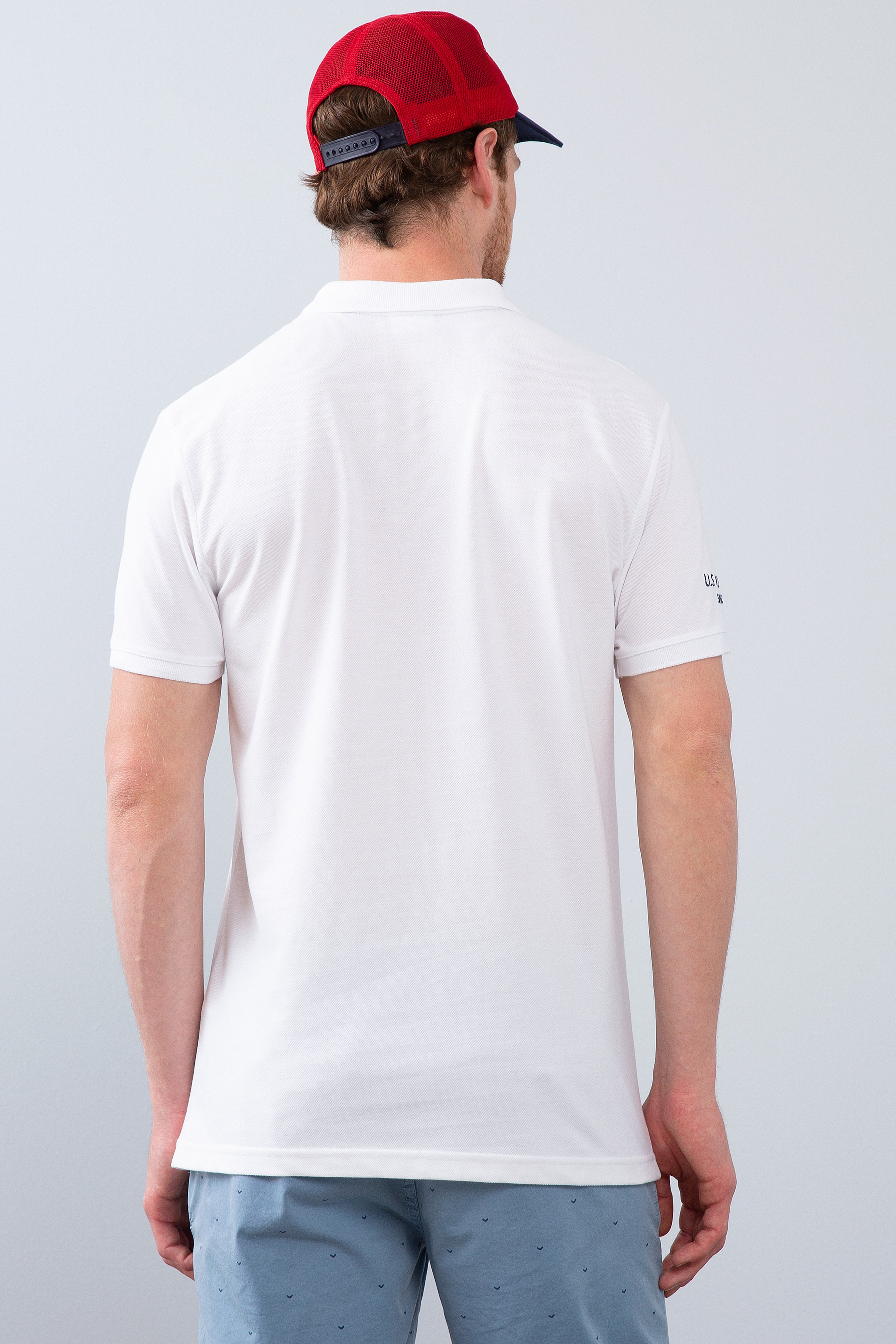 Erkek Beyaz Polo Yaka T-Shirt Basic - Image 3