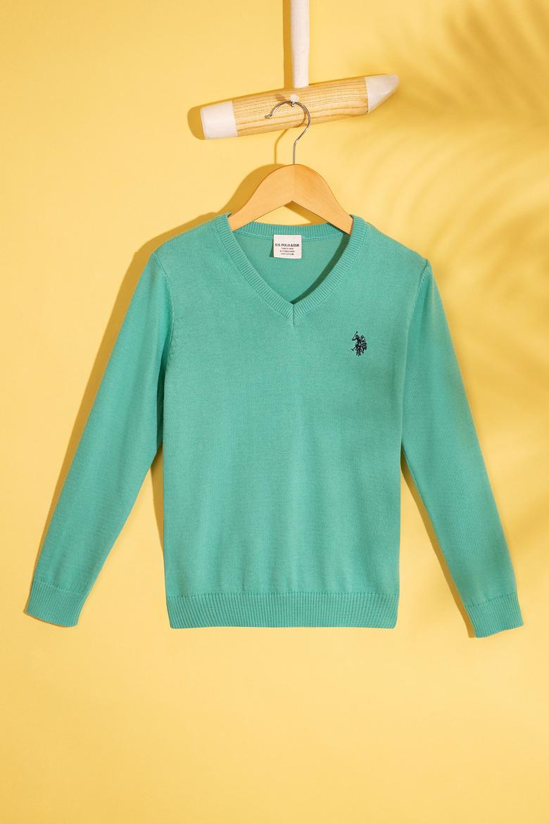 Kız Çocuk Yeşil Triko Kazak Basic