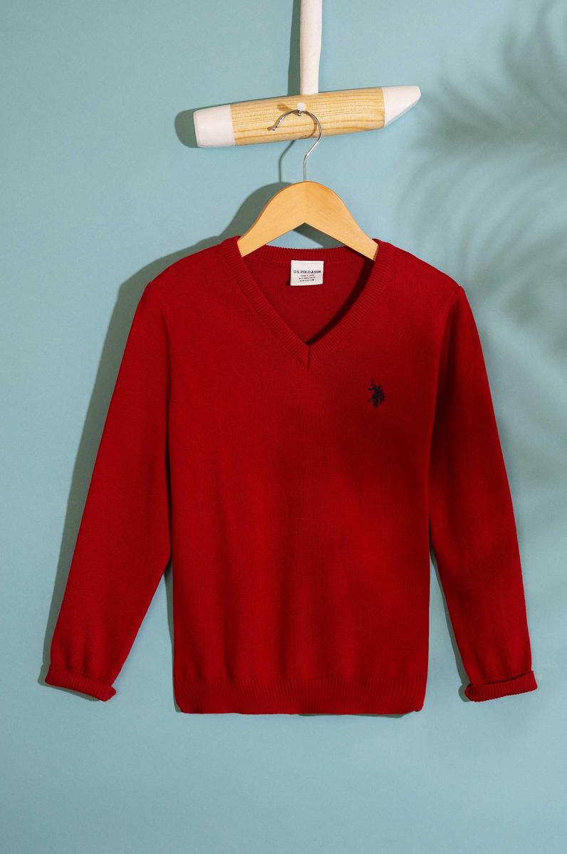 Kız Çocuk Kırmızı Triko Kazak Basic