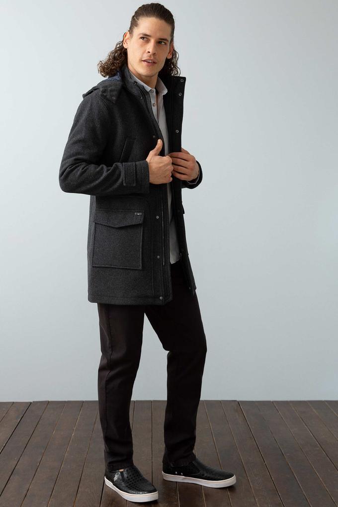 Erkek Gri Kısa Regular Kaban