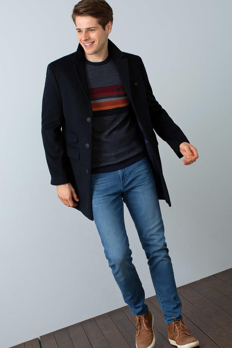 Erkek Lacivert Uzun Slim Kaban - 50196089014