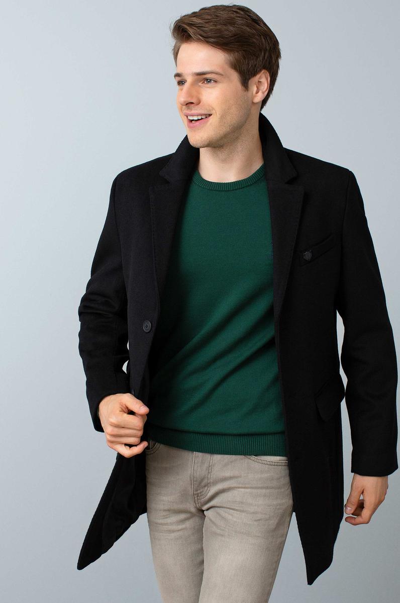 Erkek Siyah Uzun Slim Kaban