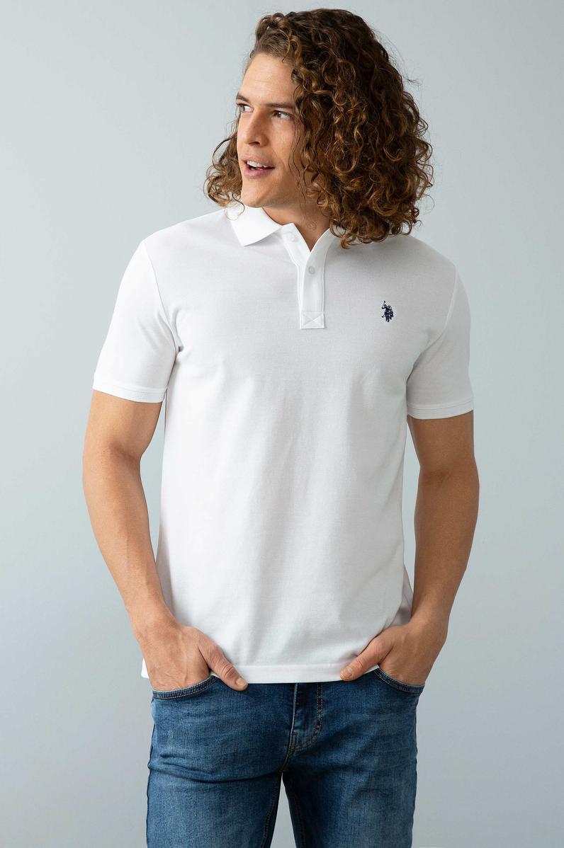 Erkek Beyaz Polo Yaka T-Shirt Basic