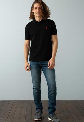 Erkek Siyah Polo Yaka Basic T-Shirt - 50199991016