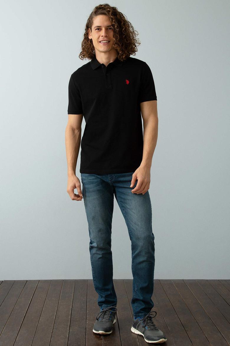 Erkek Siyah Polo Yaka Basic T-Shirt - 50199991016