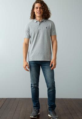 Erkek Gri Melanj Polo Yaka Basic T-Shirt - 50199991025