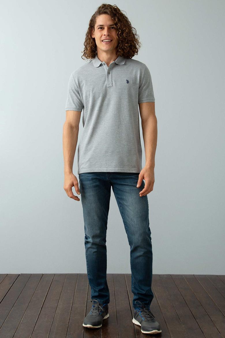 Erkek Gri Melanj Polo Yaka Basic T-Shirt - 50199991025