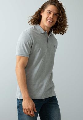 Erkek Gri Melanj Polo Yaka Basic T-Shirt - 50199991025