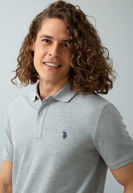 Erkek Gri Melanj Polo Yaka Basic T-Shirt - 50199991025