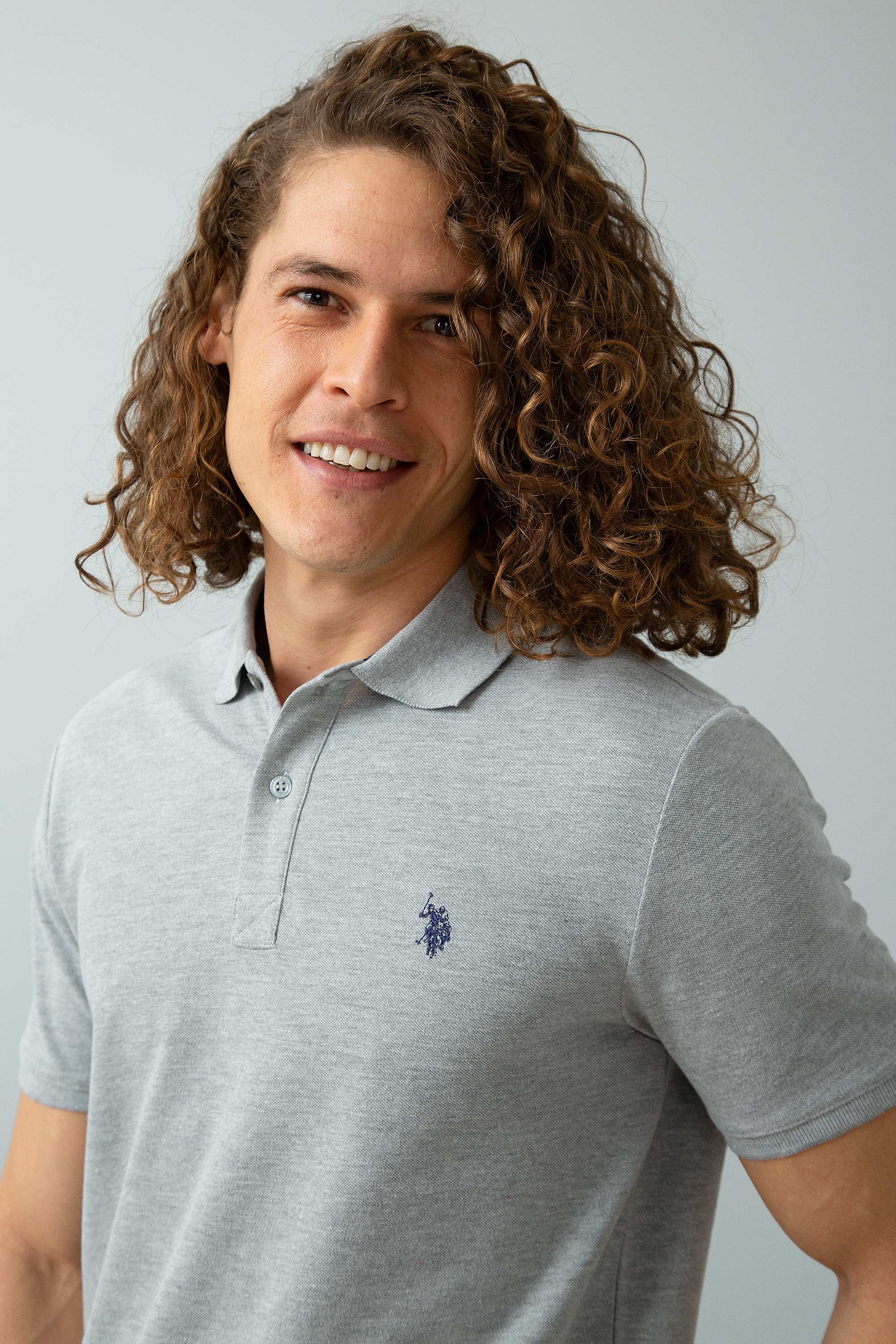 Erkek Gri Melanj Polo Yaka Basic T-Shirt - Image 3