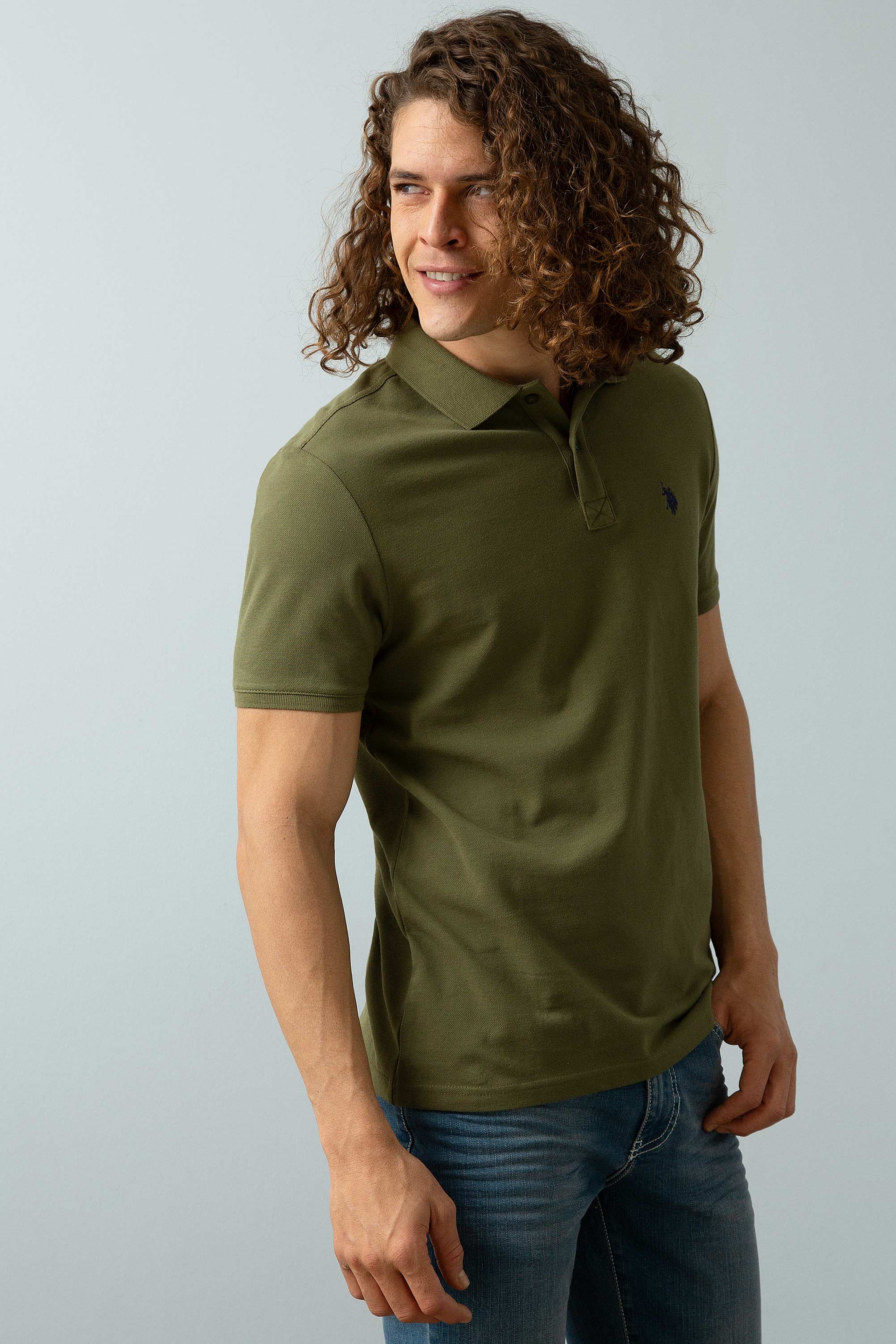 Erkek Koyu Haki Polo Yaka T-Shirt Basic - Image 2