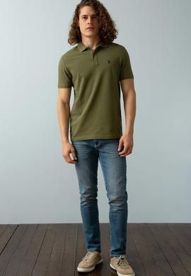 Erkek Koyu Haki Polo Yaka T-Shirt Basic - 50199991084