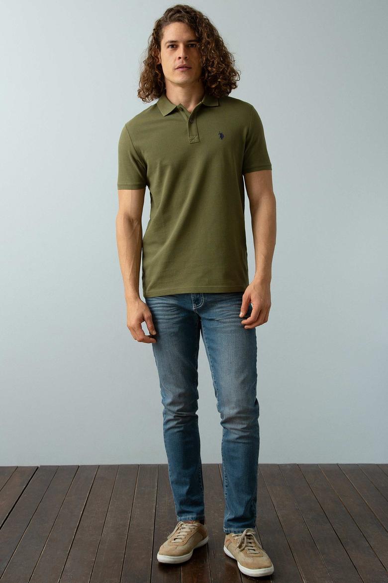 Erkek Koyu Haki Polo Yaka T-Shirt Basic