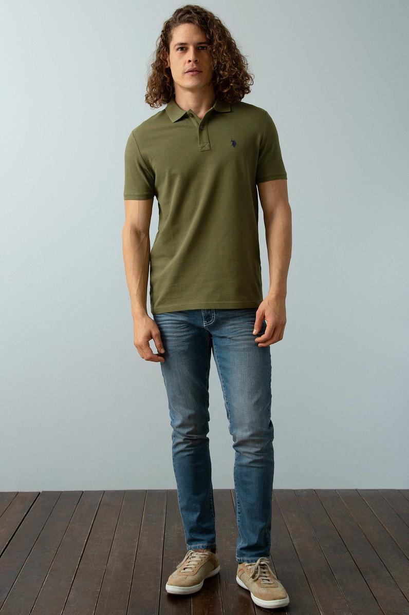 Erkek Koyu Haki Polo Yaka T-Shirt Basic
