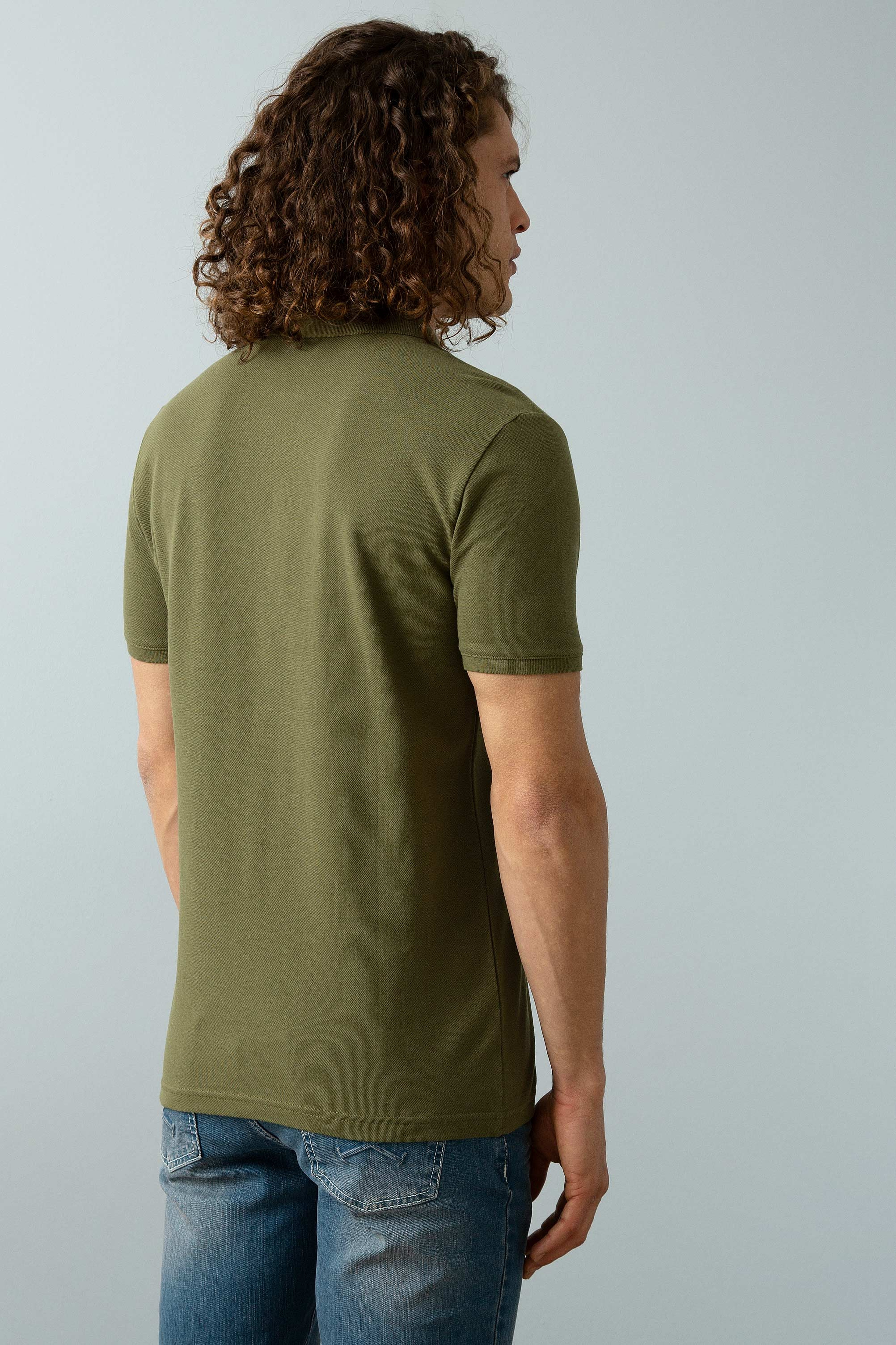 Erkek Koyu Haki Polo Yaka T-Shirt Basic - Image 5