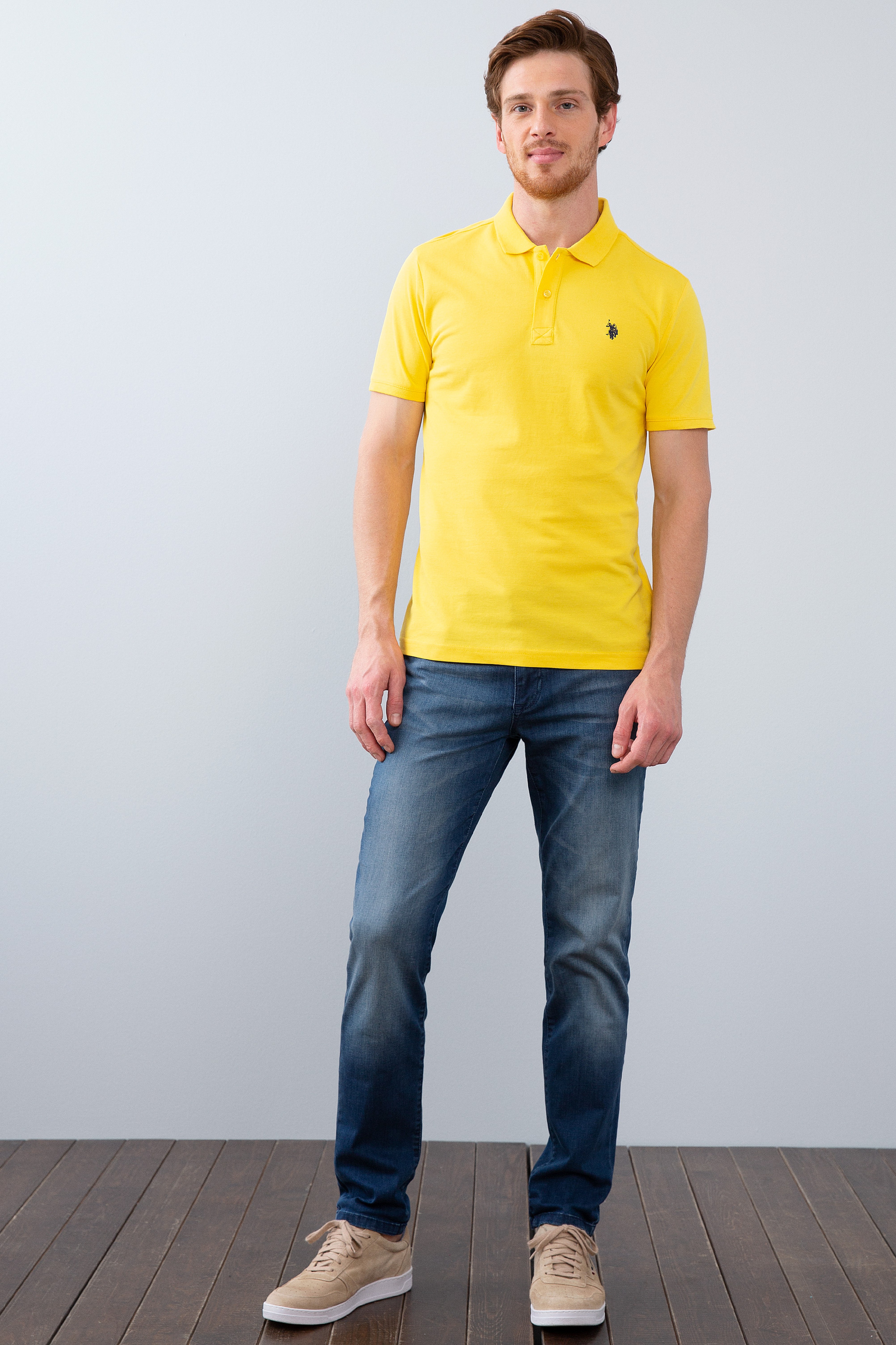 Erkek Sarı Basic Polo Yaka Tişört - Image 4