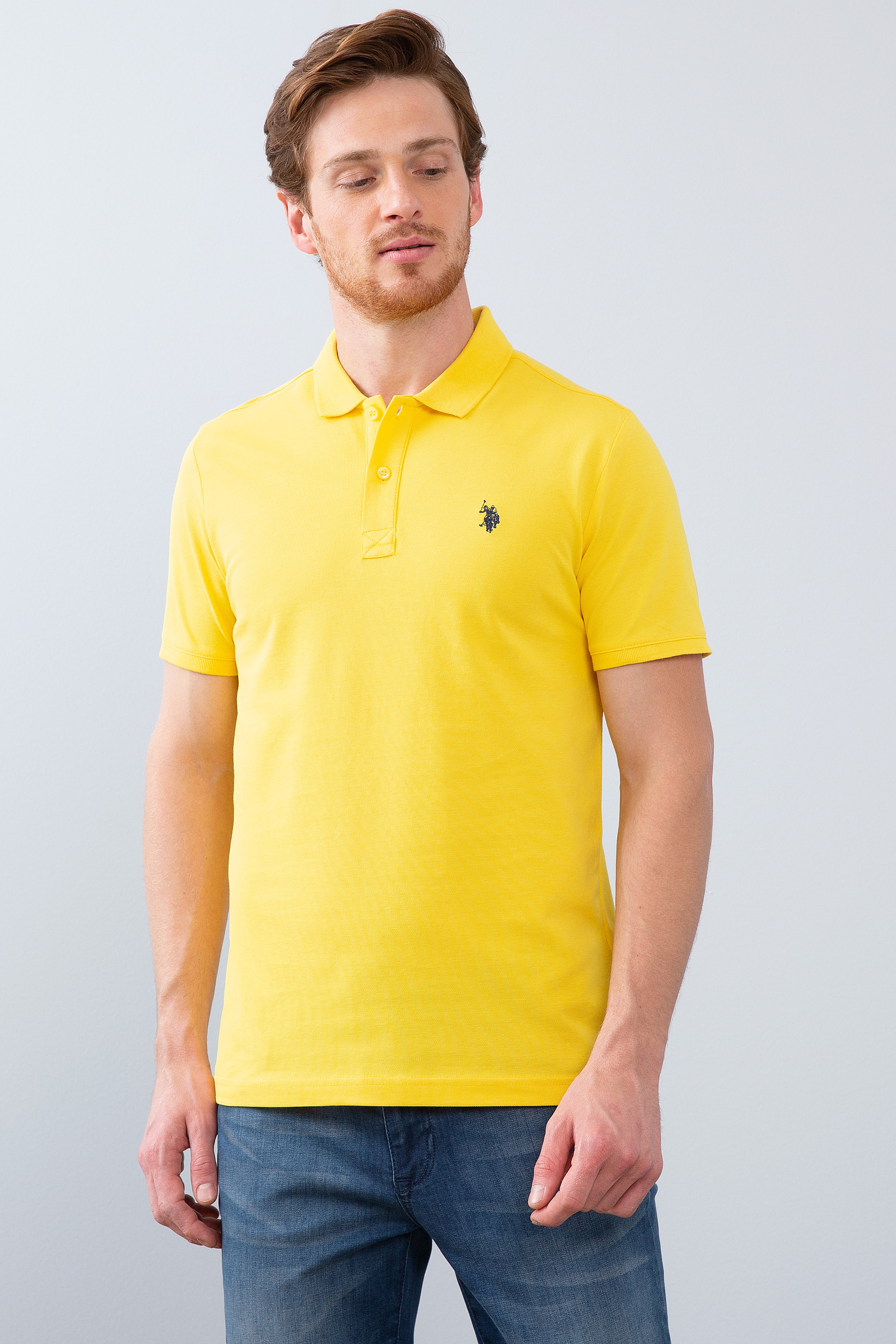 Erkek Sarı Basic Polo Yaka Tişört - Image 2