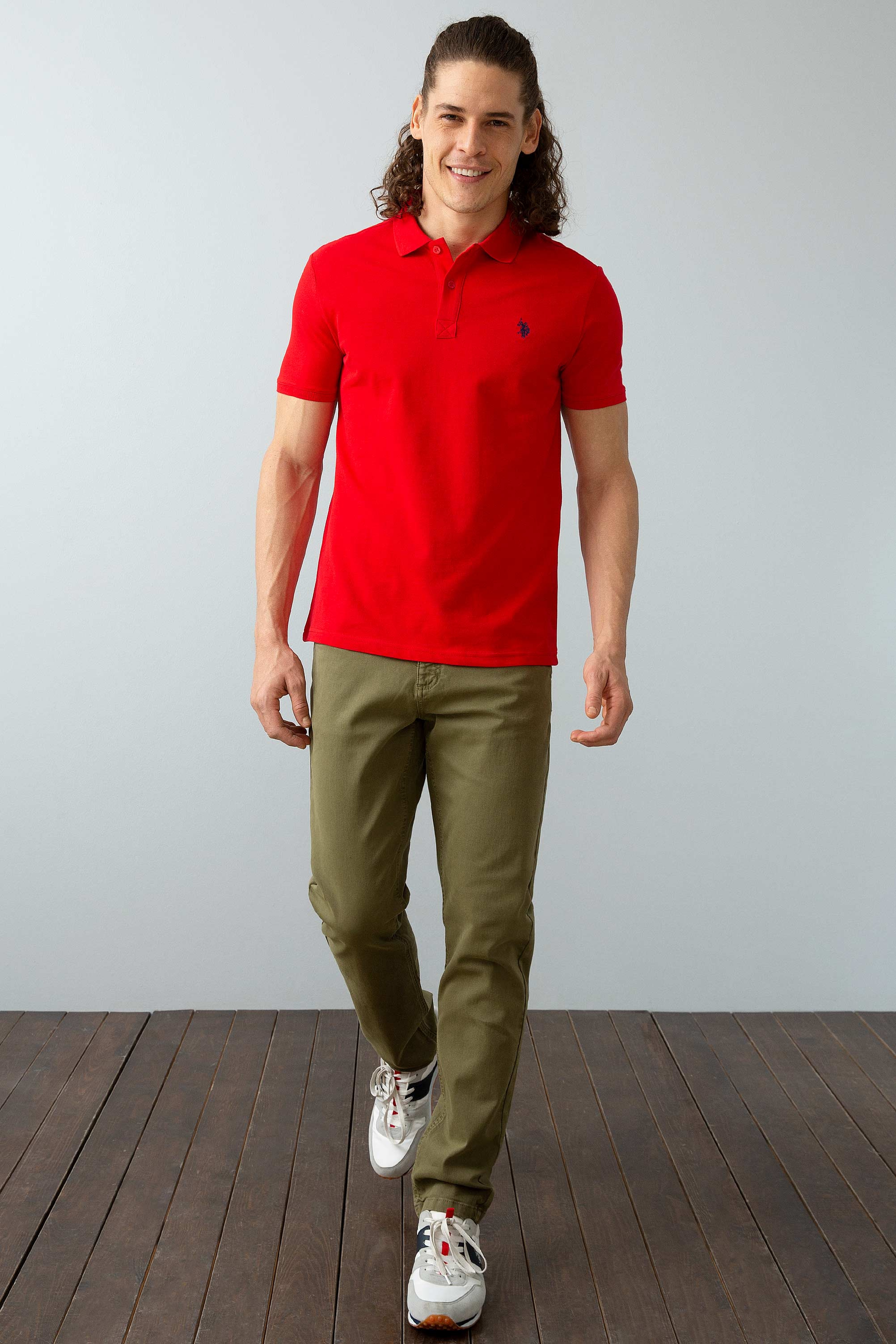 Erkek Kırmızı Basic Polo Yaka Tişört - Image 3
