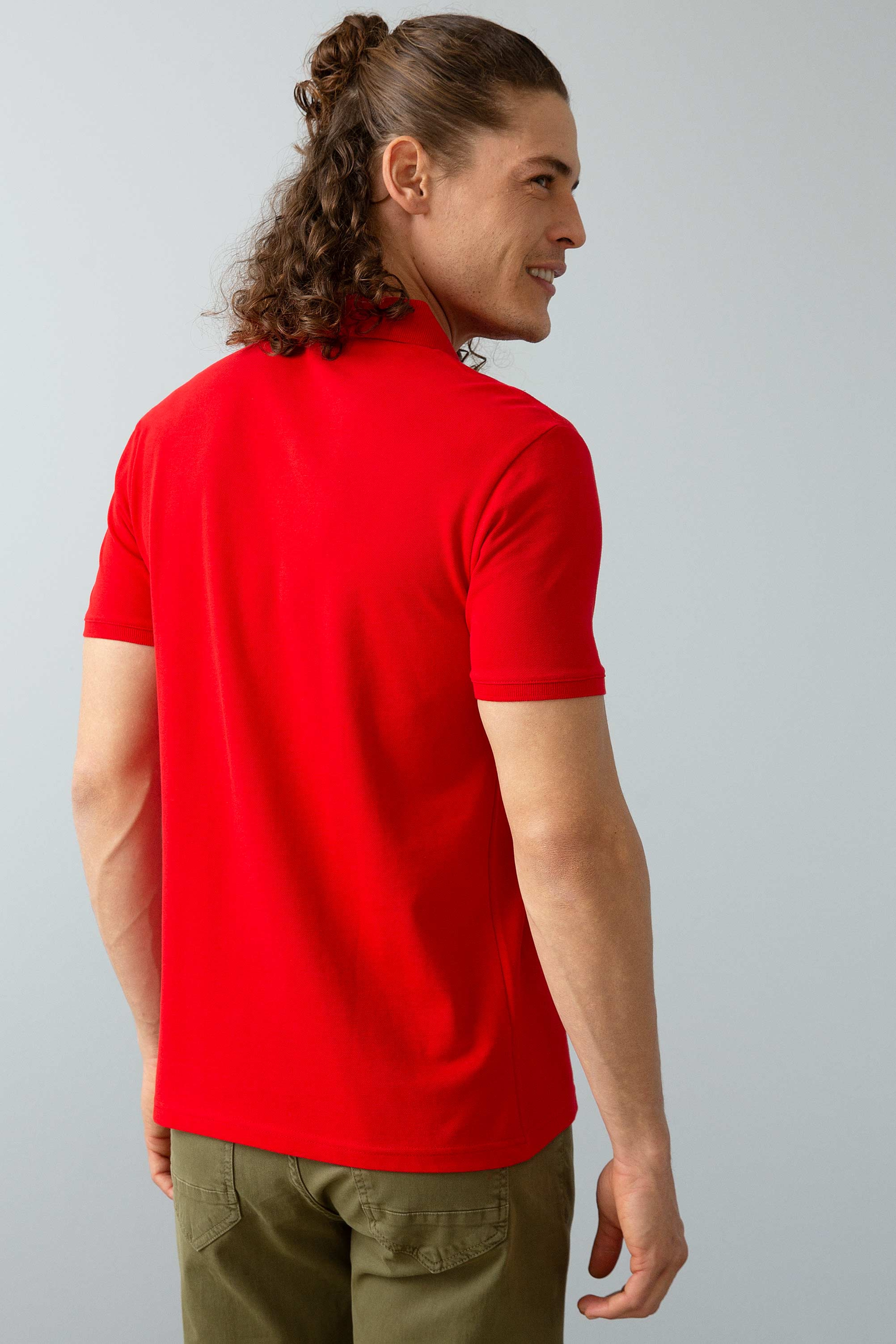 Erkek Kırmızı Basic Polo Yaka Tişört - Image 4