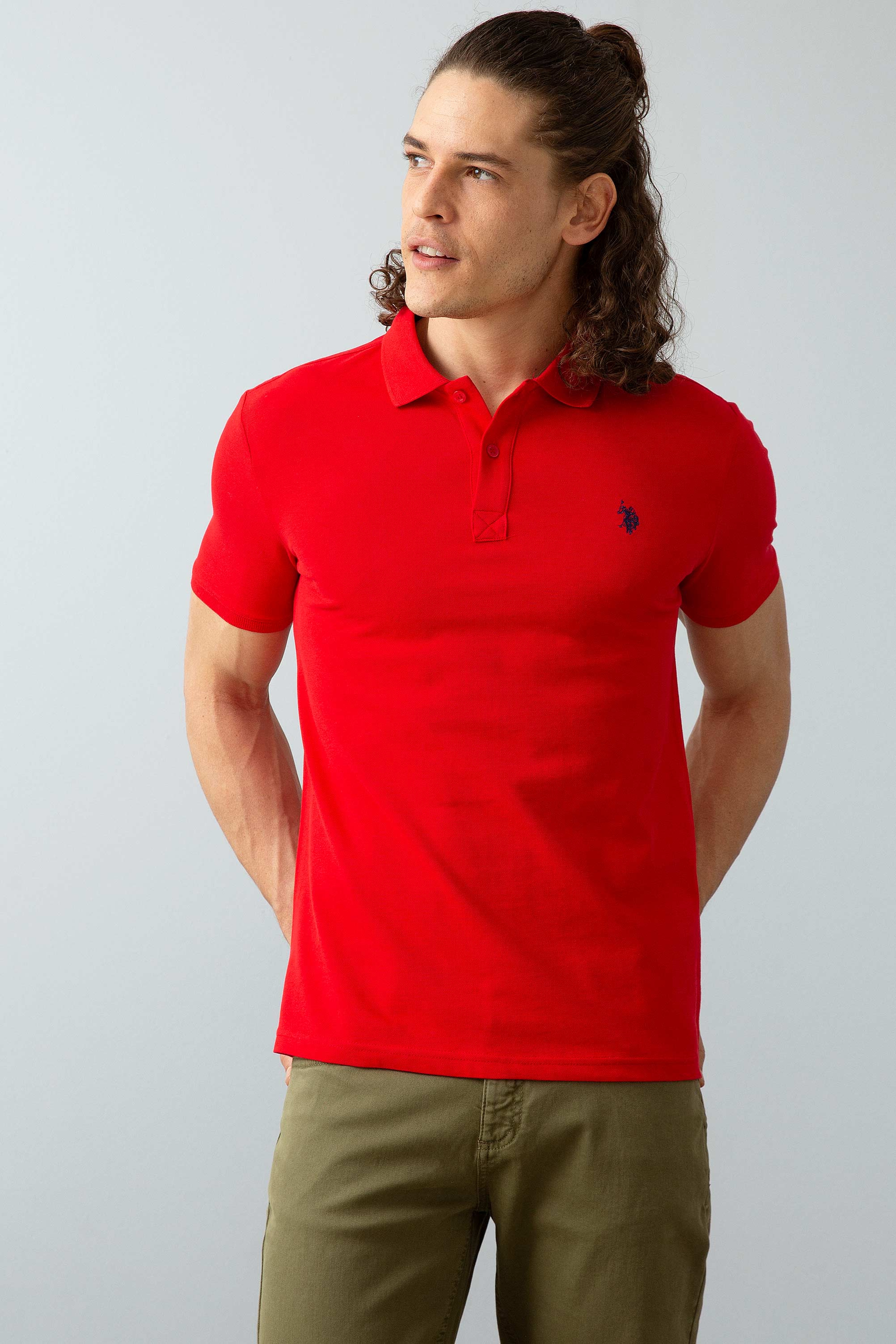 Erkek Kırmızı Basic Polo Yaka Tişört - Image 2