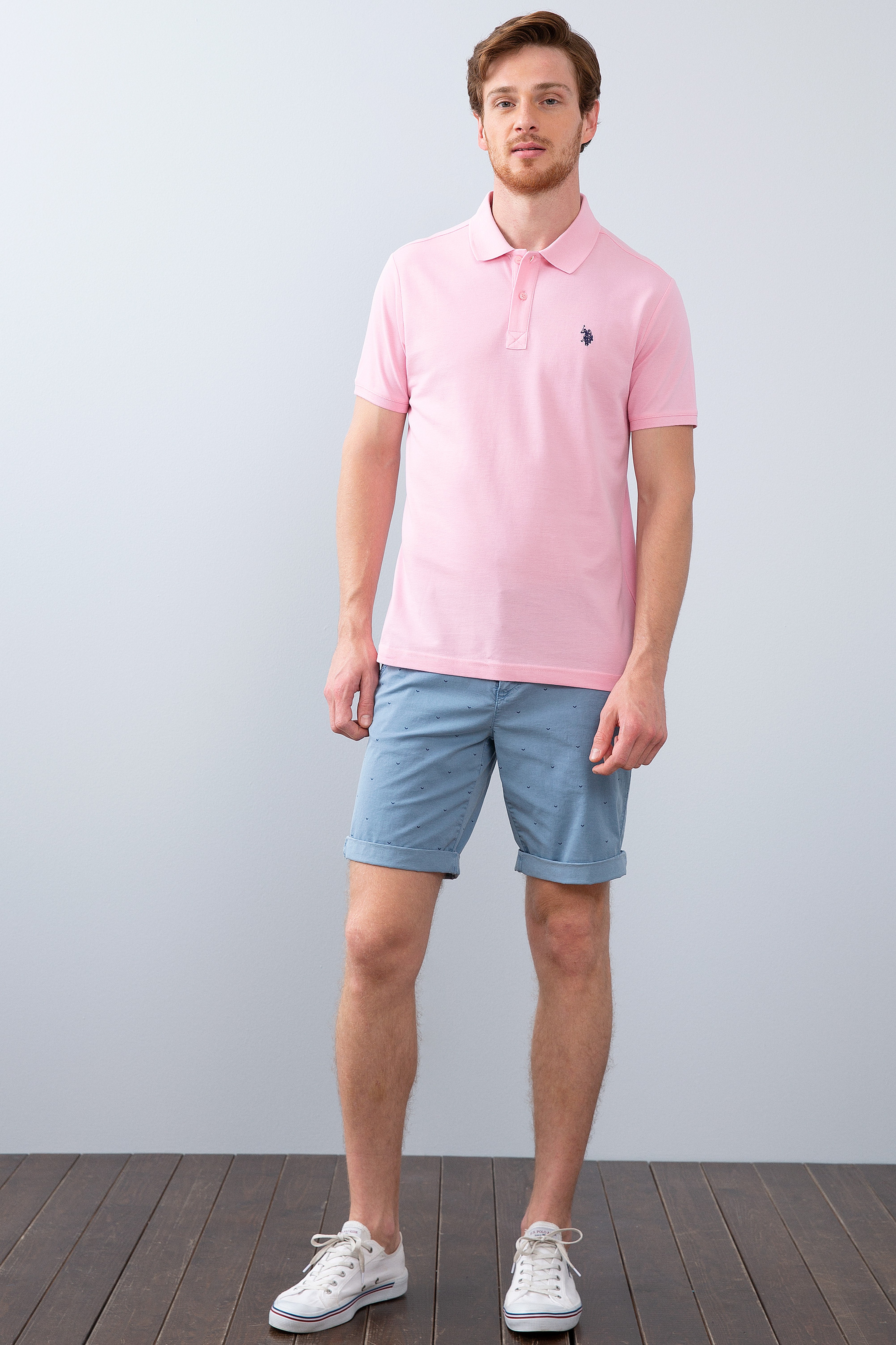 Erkek Açık Pembe Basic Polo Yaka Tişört - Image 4