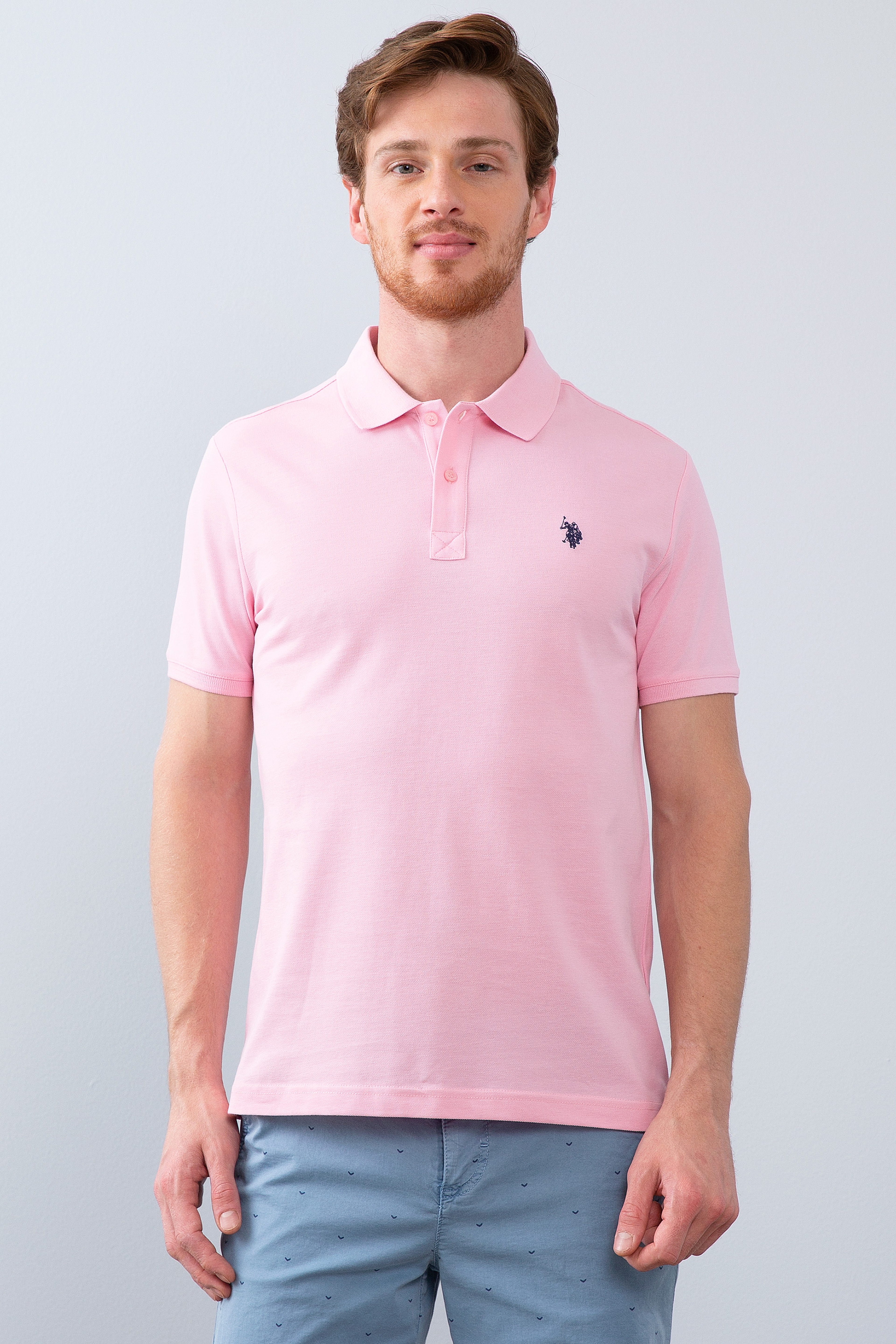 Erkek Açık Pembe Basic Polo Yaka Tişört - Image 2