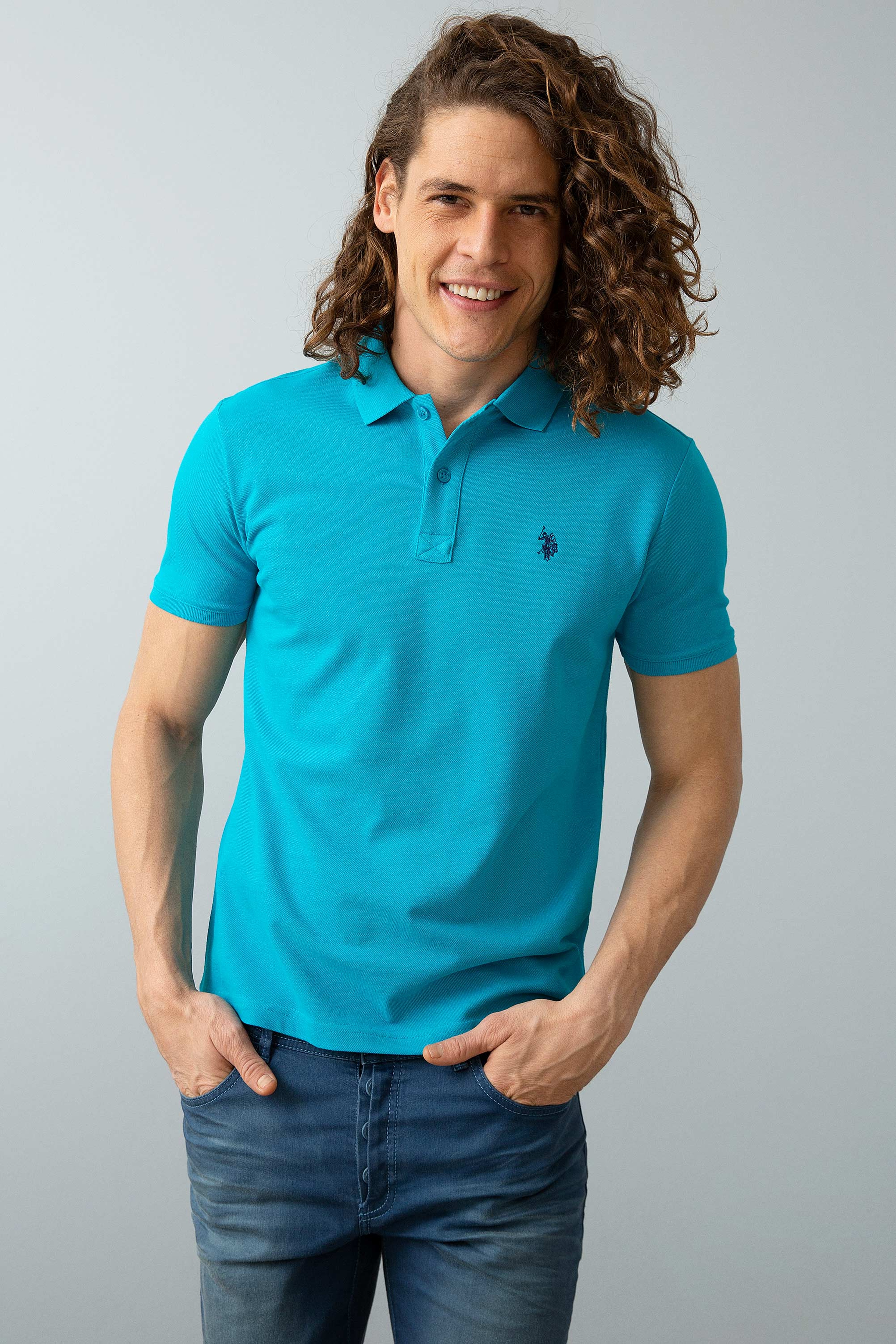 Erkek Petrol Basic Polo Yaka Tişört - Image 2