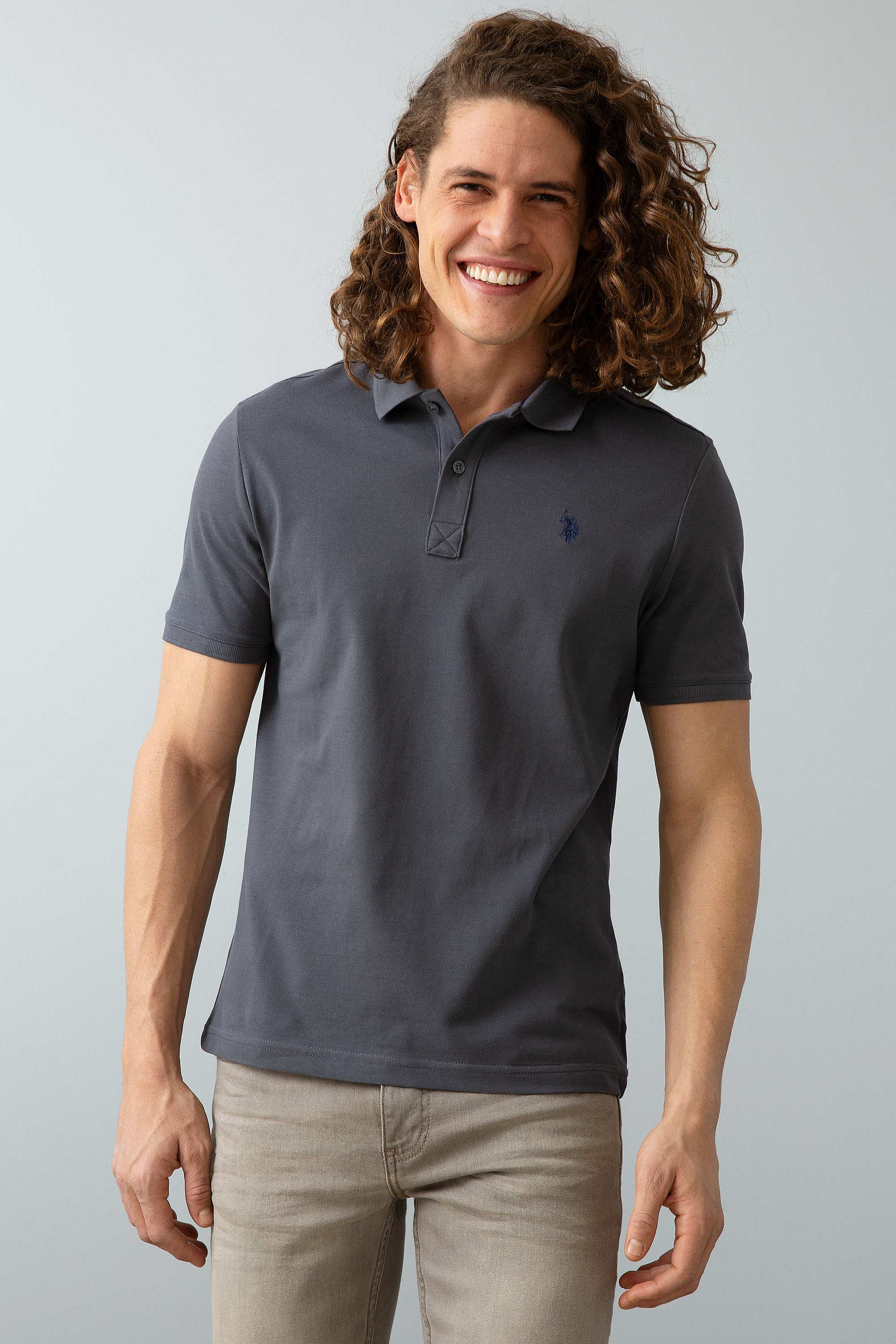 Erkek Antrasit Polo Yaka T-Shirt Basic - Image 1