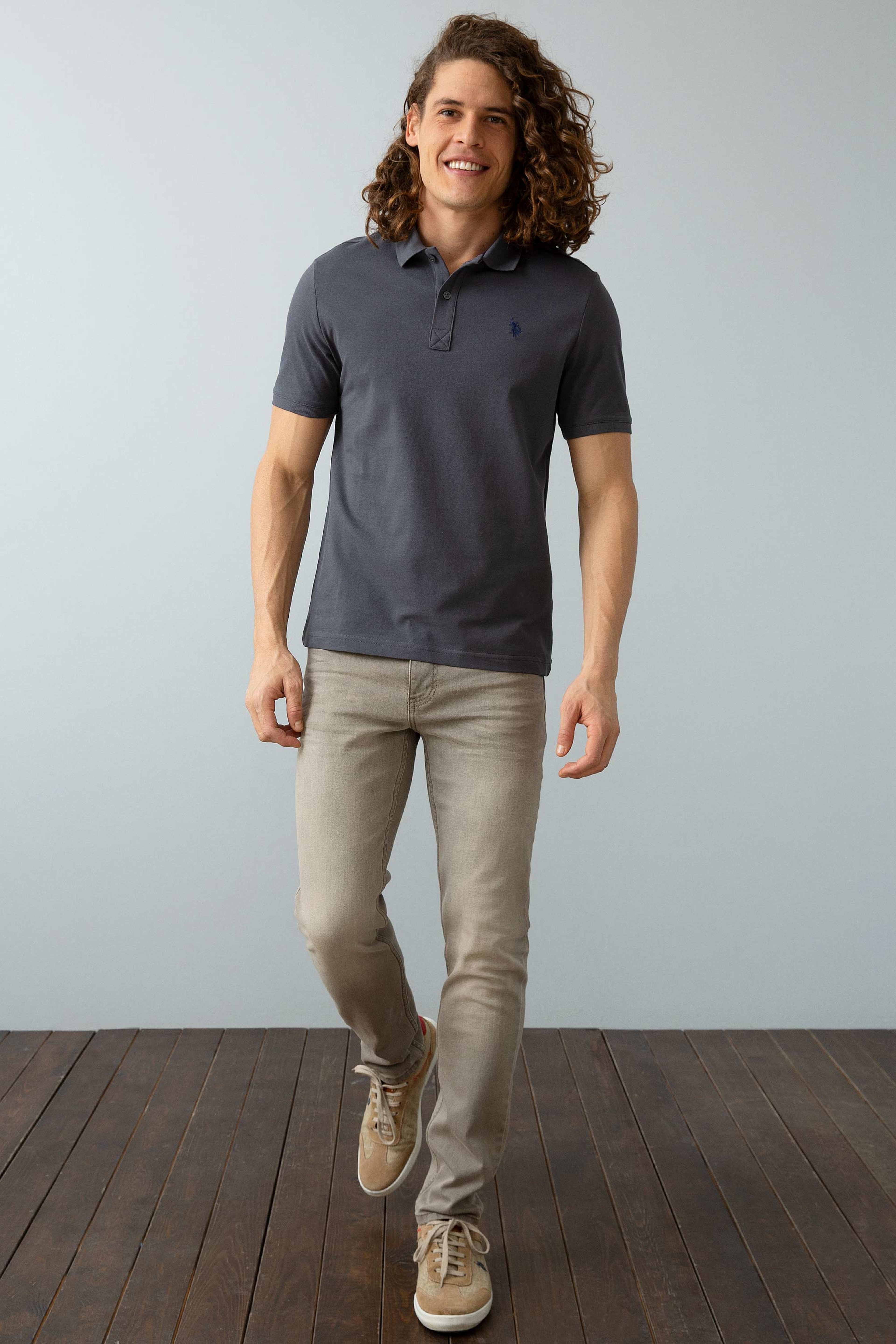 Erkek Antrasit Polo Yaka T-Shirt Basic
