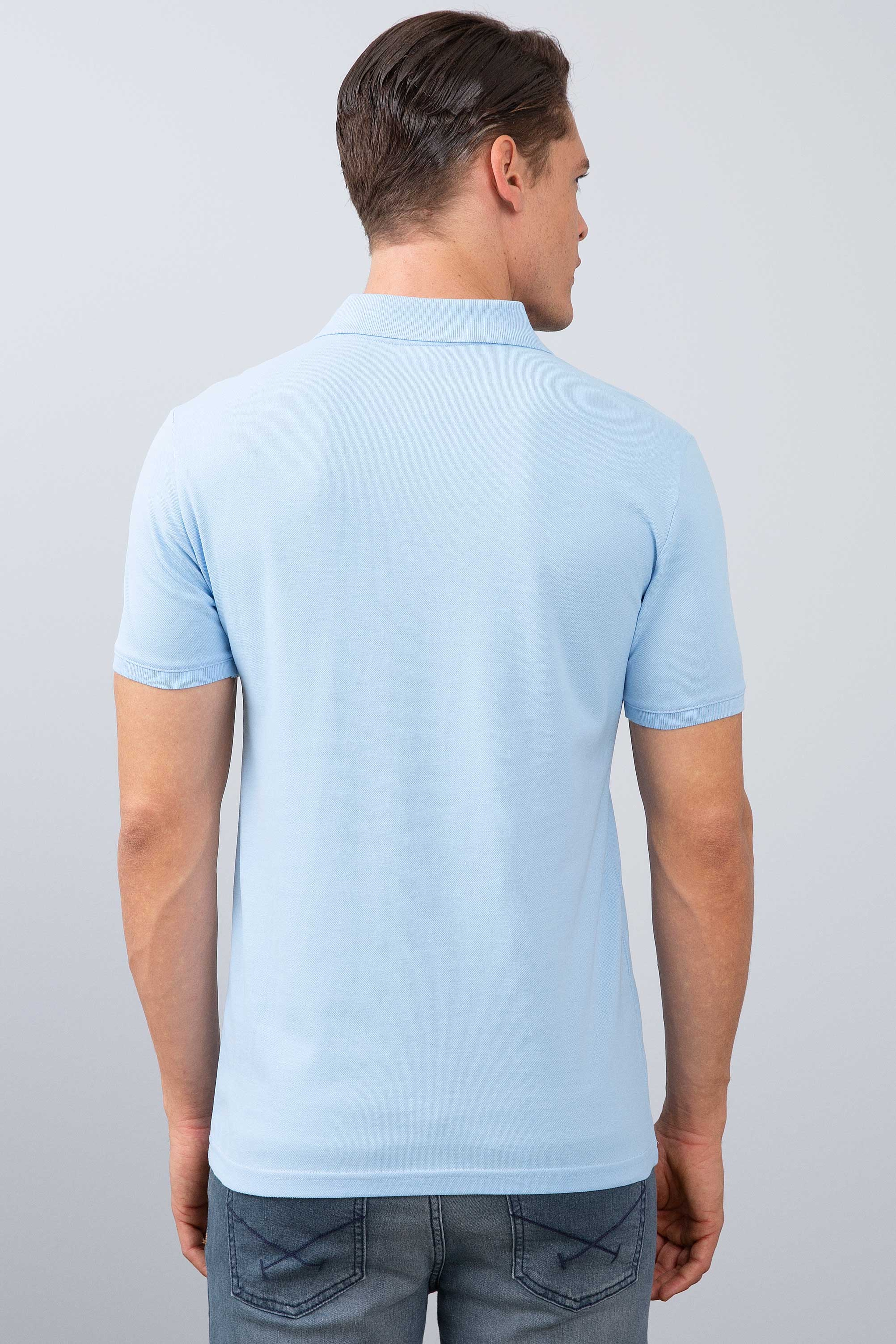 Erkek Mavi Polo Yaka T-Shirt Basic - Image 3